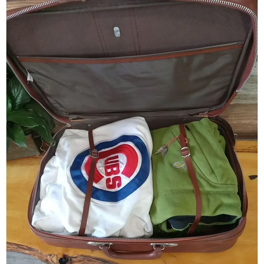 VTG Leather Overnight Suit Case Travel Bag Retro